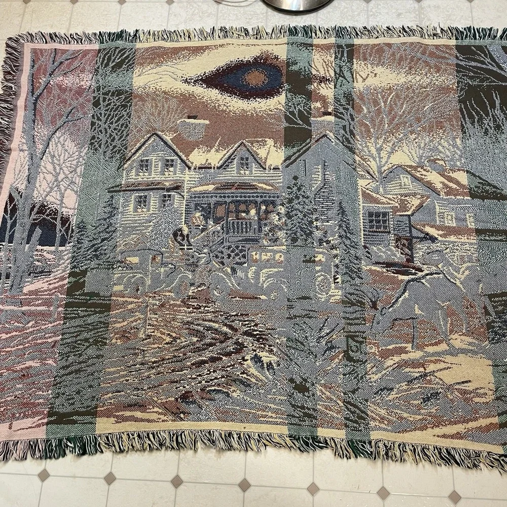 Vintage Beacon Tapestry Throw Blanket Cabin Camp Nature Deer Fringe USA 64x45